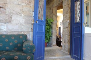 Blue doorway entrance at marsē guesthouse